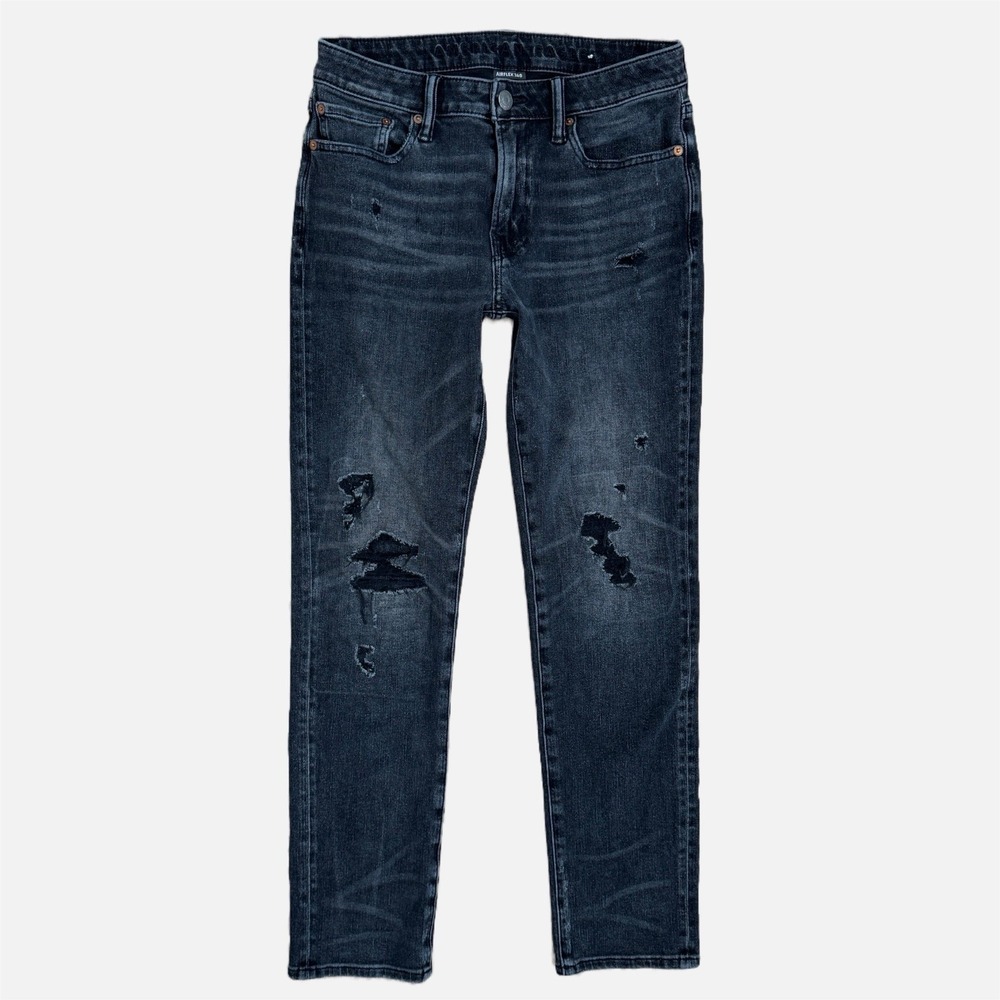 American Eagle Jeans Mens 30x30 Black Slim Low Rise Distressed Ripped Dark Denim - Picture 2 of 16